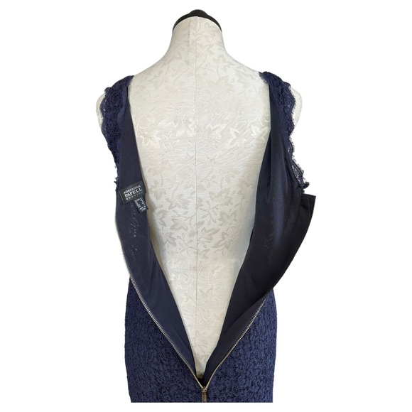 Adrianna Papell Evening Lace Cocktail Dress Navy Exposed Full Back Zip Size 4 - Picture 9 of 16